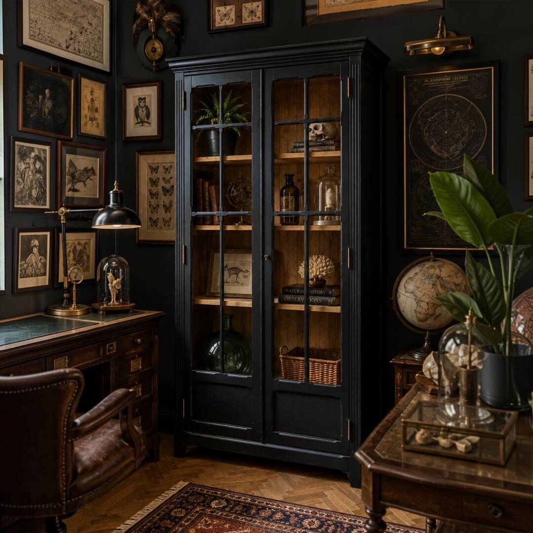 Armoire parisienne noire vitrée rénovée