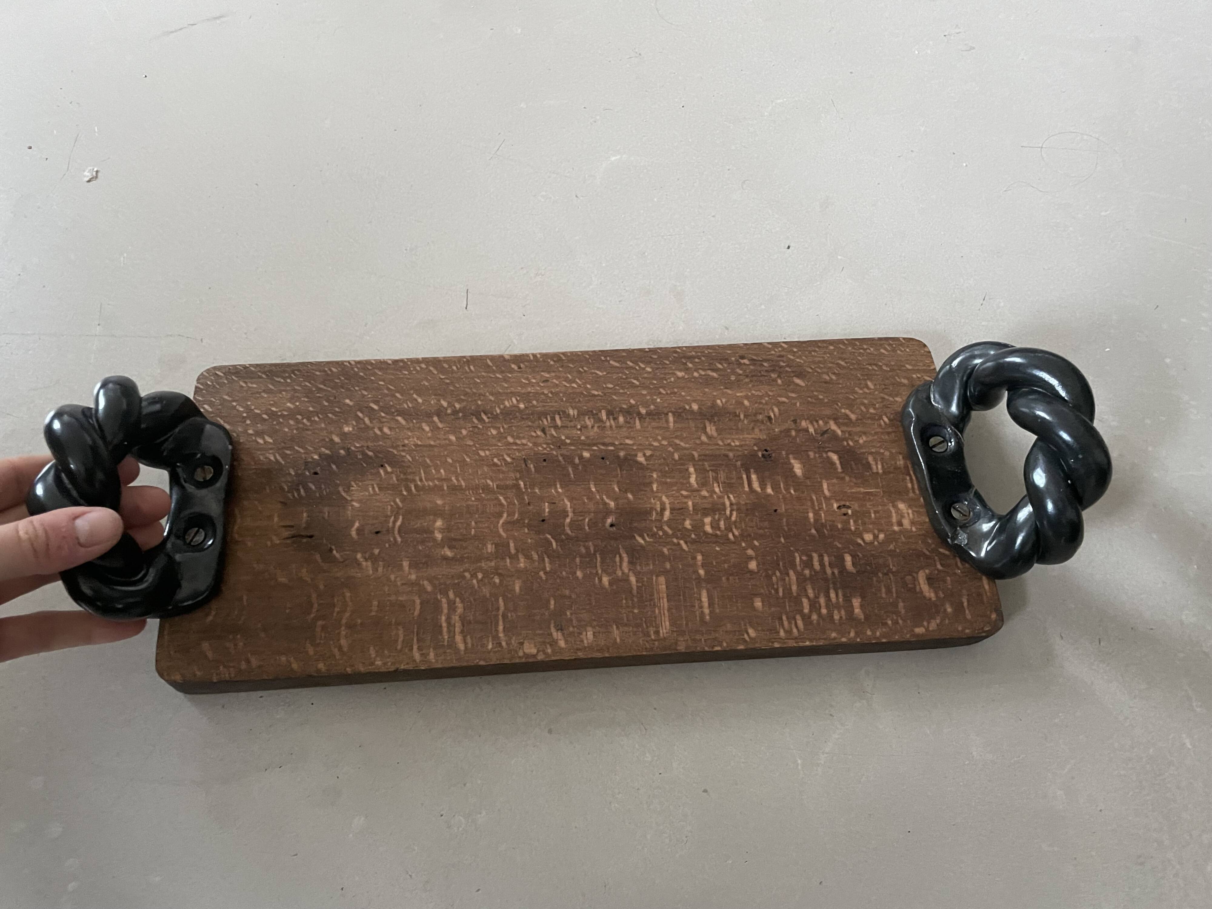 Vintage wooden and ceramic tray