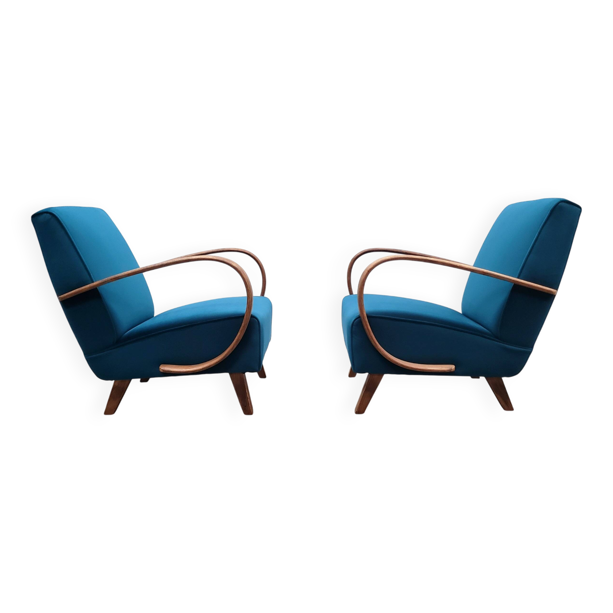 1930 Jindrich Halabala Bentwood Armchair in Teal Velvet