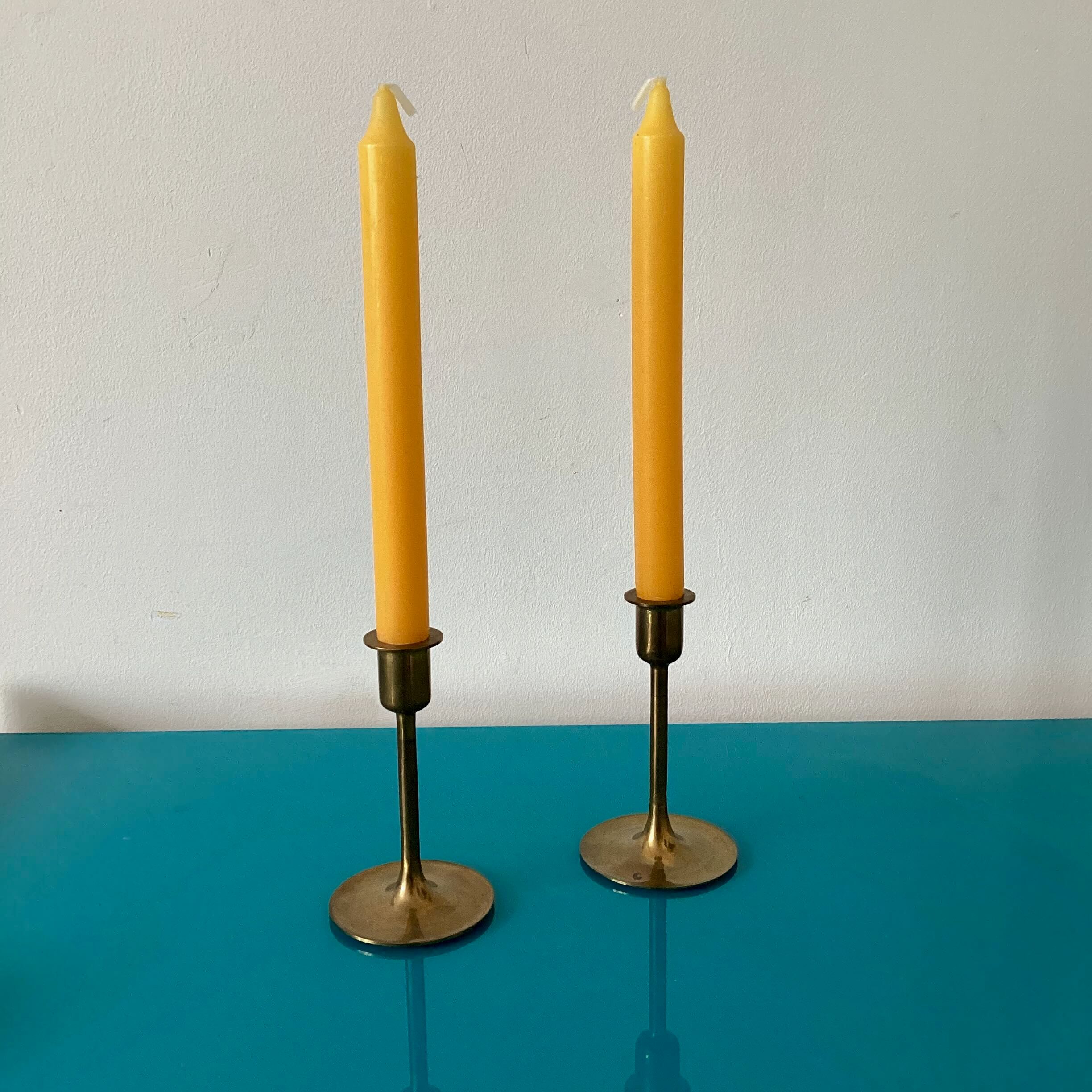 Pair of Scandinavian brass candle holders