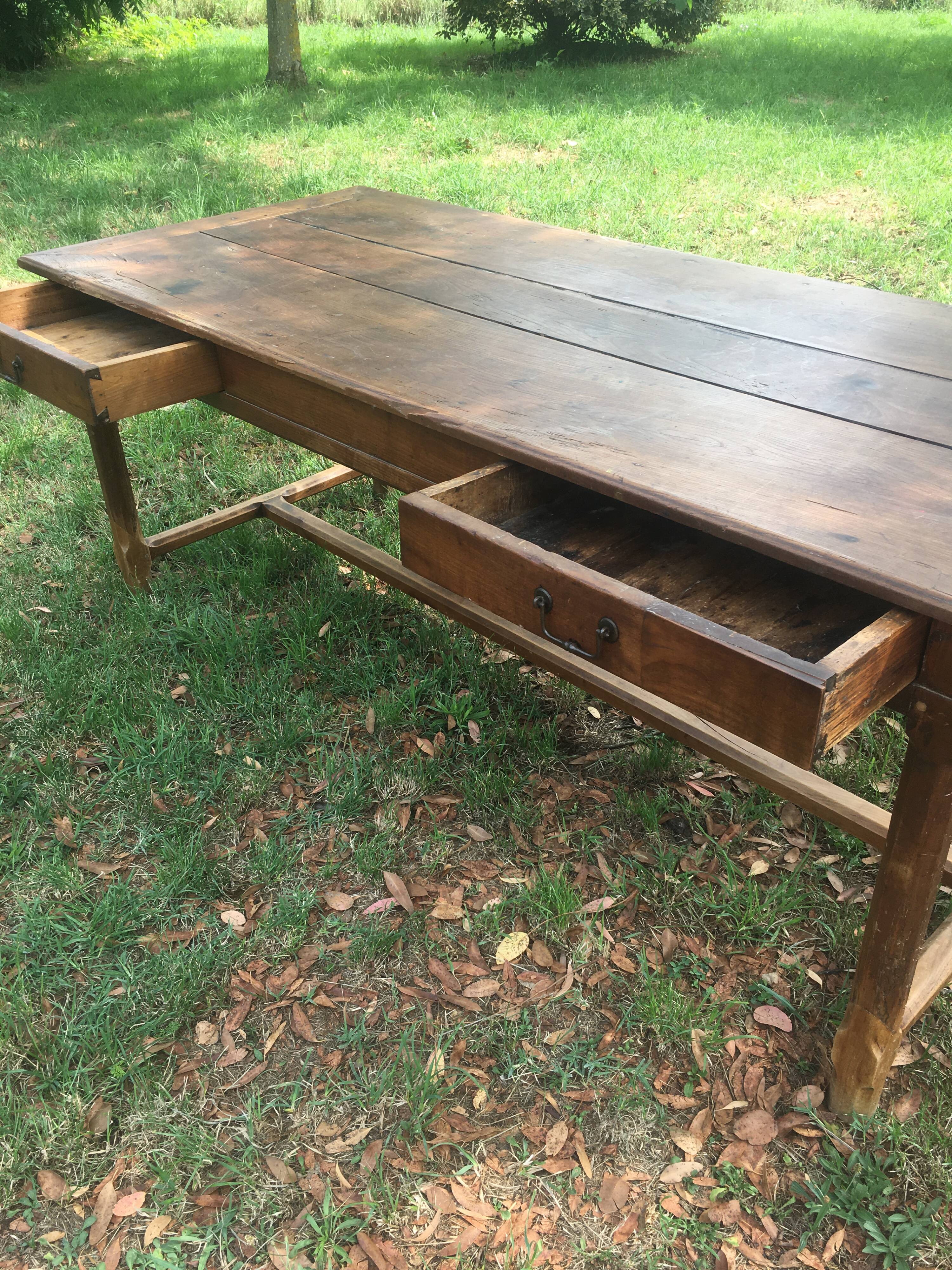 Kitchen farmhouse table in oak and chestnut eighteenth with two drawers 196/87-78h