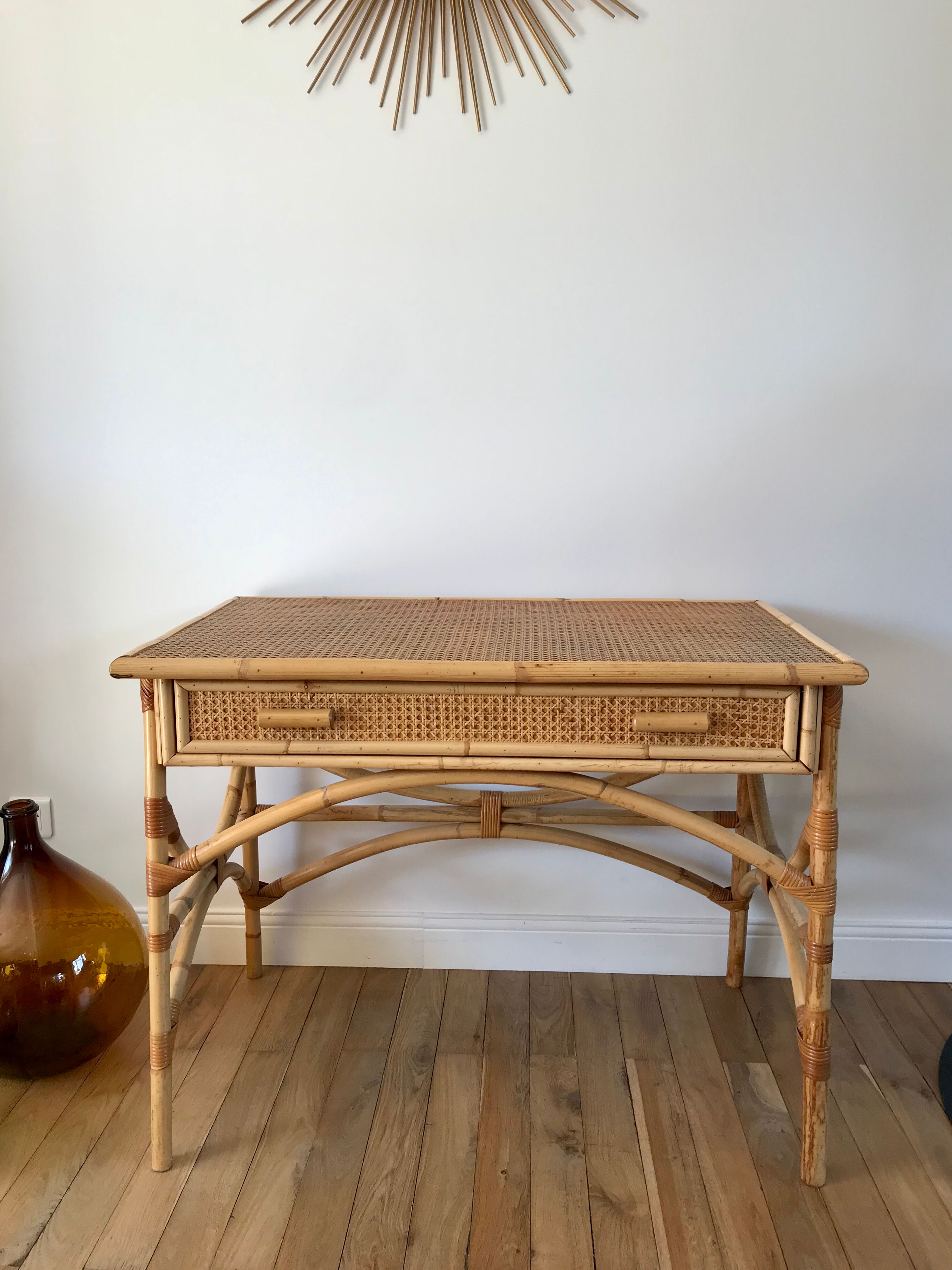 Rattan desk and canework 50s