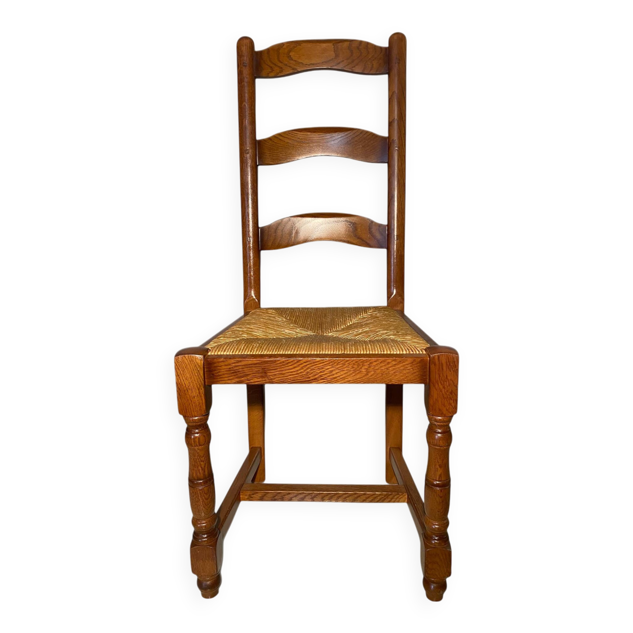 Set of 6 solid wood chairs with straw seats - Rustic style