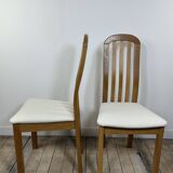 Chairs (set of 4) in solid elm and vintage fabric Findahls Denmark 1980