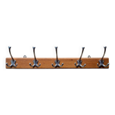 Portemanteau mural vintage en bois - 5 patères