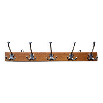 Vintage wooden wall coat rack - 5 hooks