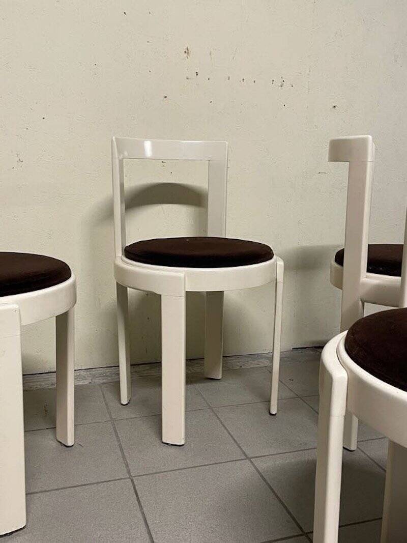 Lacquered wooden chairs with fabric, 1970s, set of 4