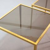 Solid Brass Side Tables with Smokey Glass Top by Vereinigte Werkstatten 70s