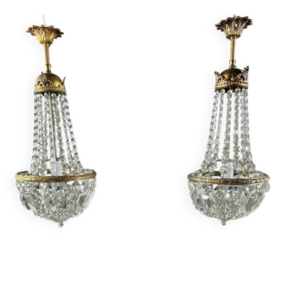 Paire de suspensions en bronze et cristal, fin XIXe