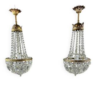 Pair of bronze and crystal chandelier pendants, late 19th century.