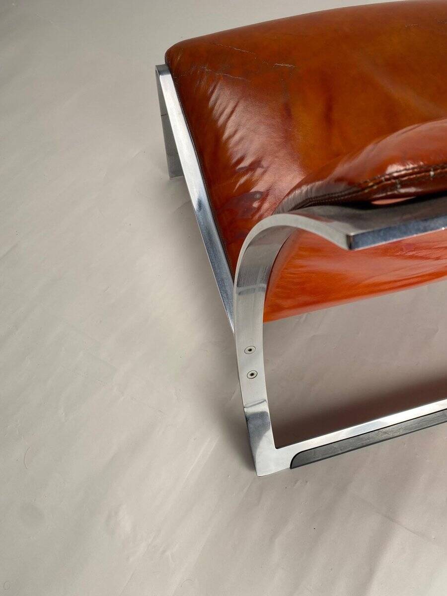 Set of Chromed Metal and Leather Armchairs by Vittorio Introini for Saporiti, 1965