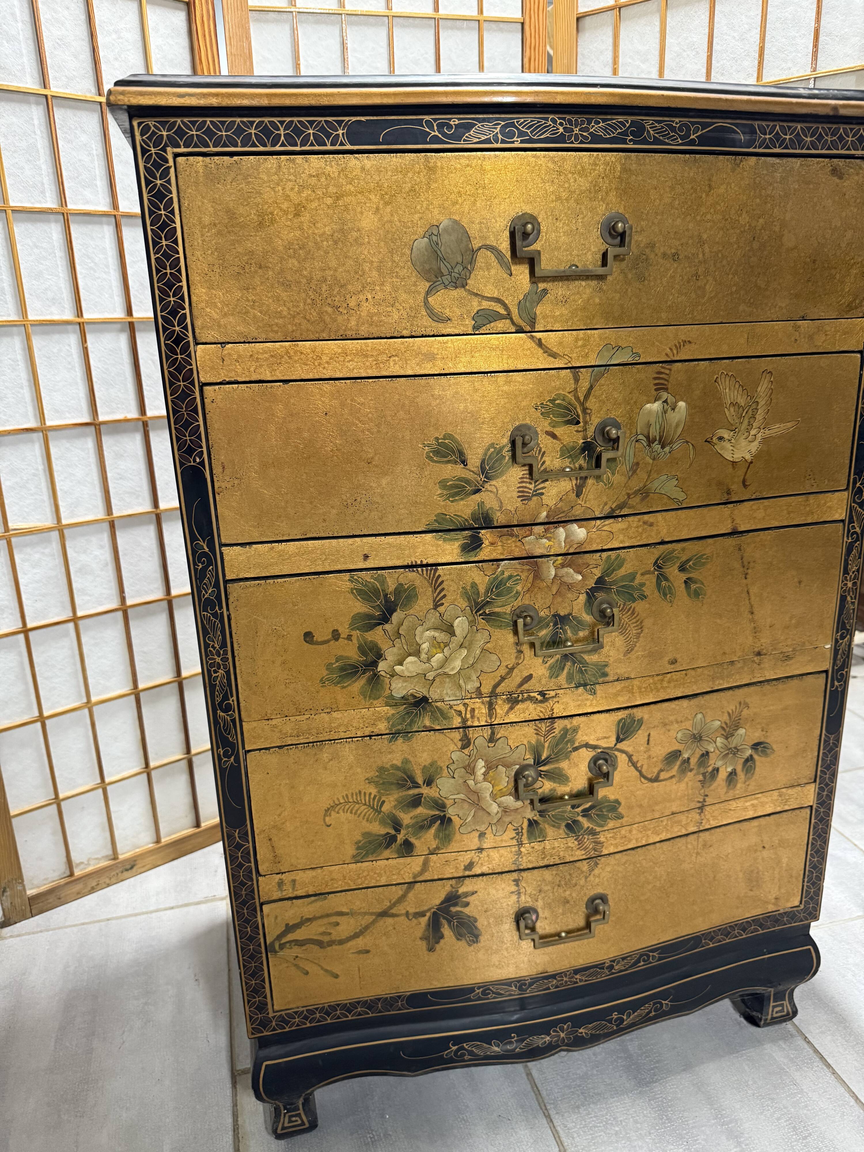 Asian lacquered chest of drawers