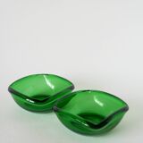 Pair of green colored glass storage compartments, in the Murano style, 1970