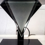 Pair of postmodern lamps with iron structure and lampshade in satin glass Italy 80s