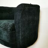 19th century black upholstered victorian tub chair on brass casters