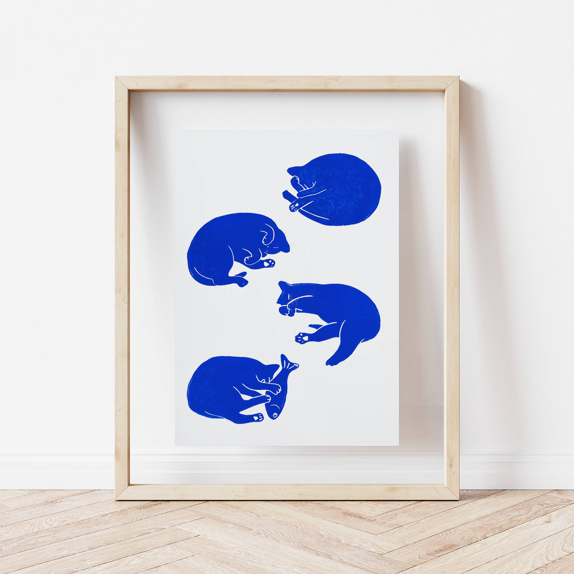 Original linocut - quartet of cats