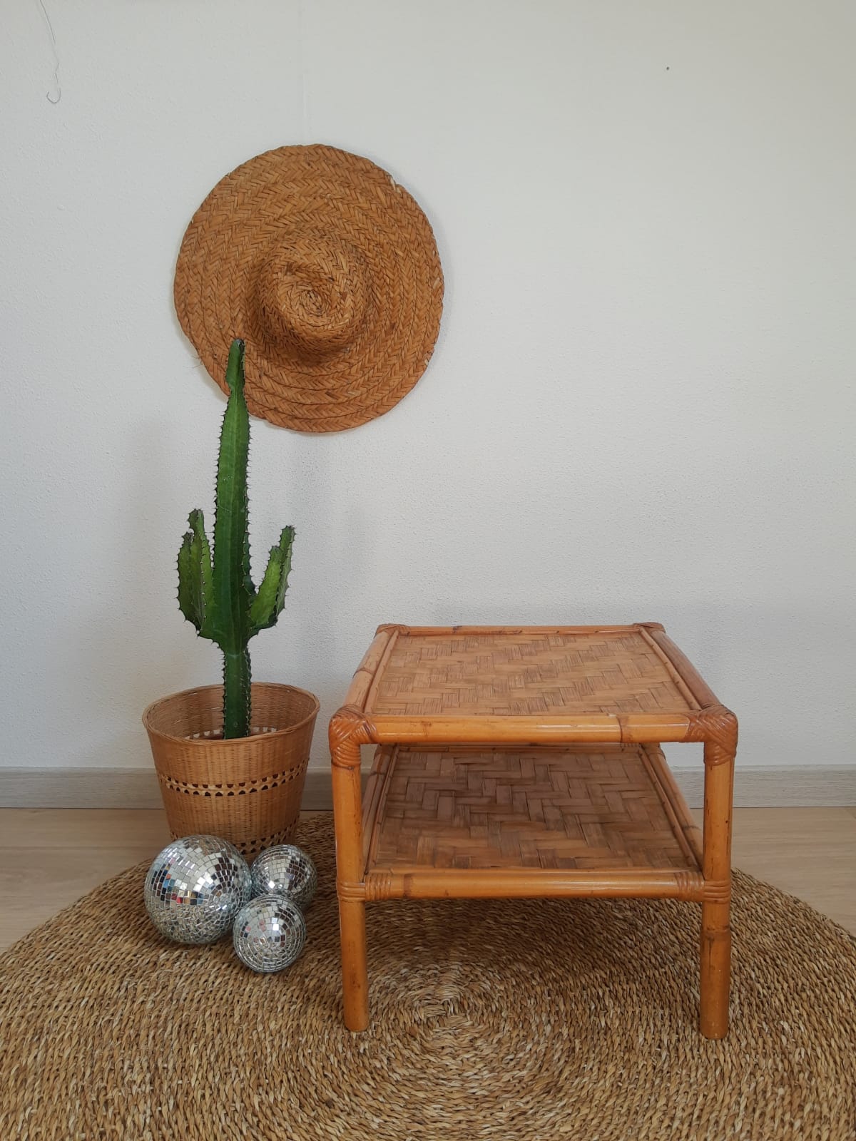 Square bamboo coffee table 70s - vintage