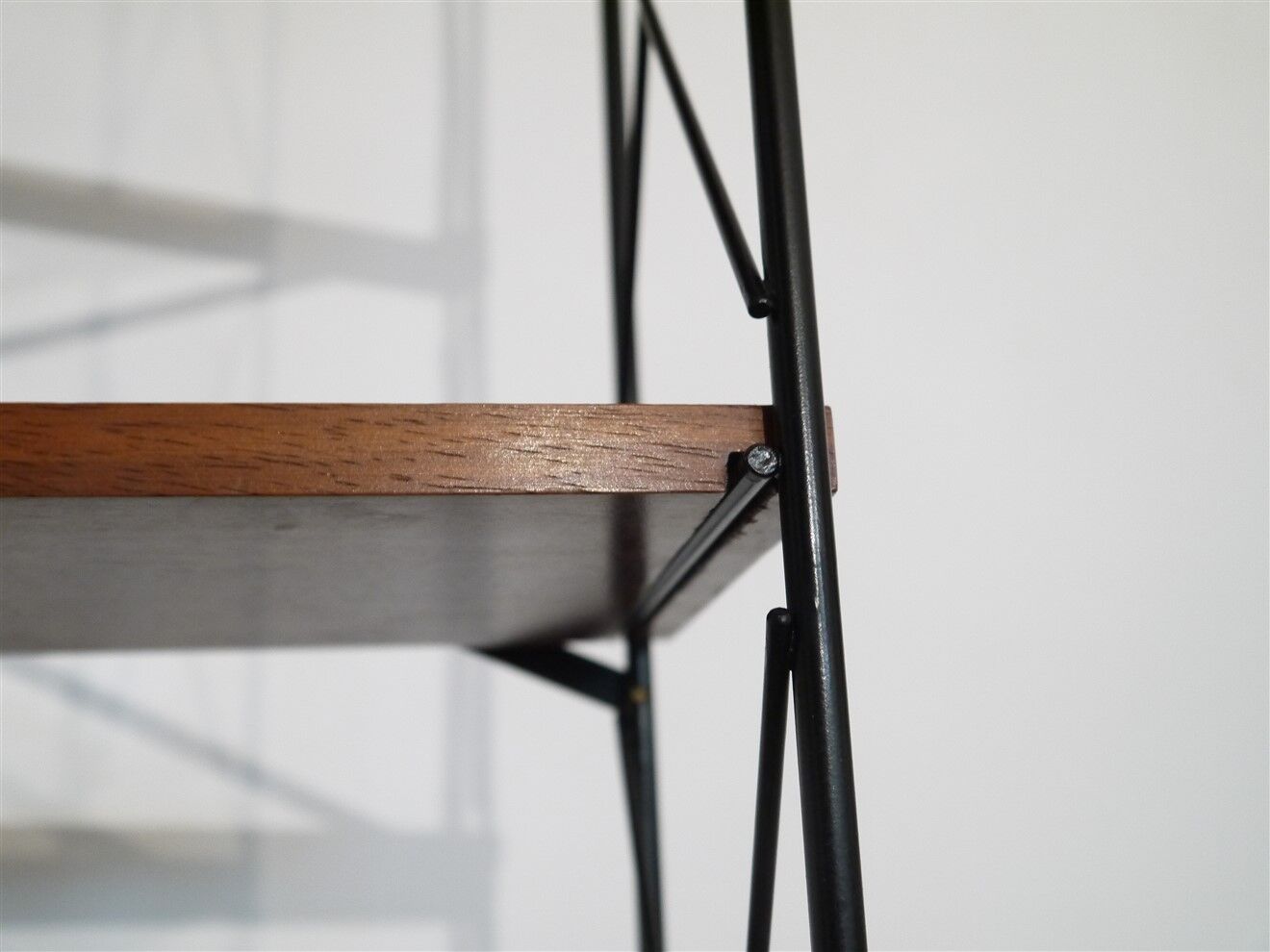 Vintage self-supporting teak and metal shelf 1960