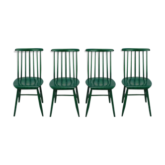 Set of 4 green scandinavian spindle chairs, 1960s
