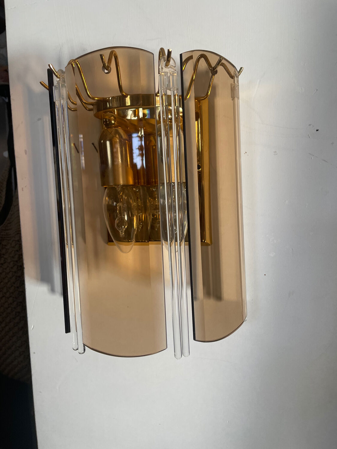 Pair of Italian smoked glass wall lights 1970