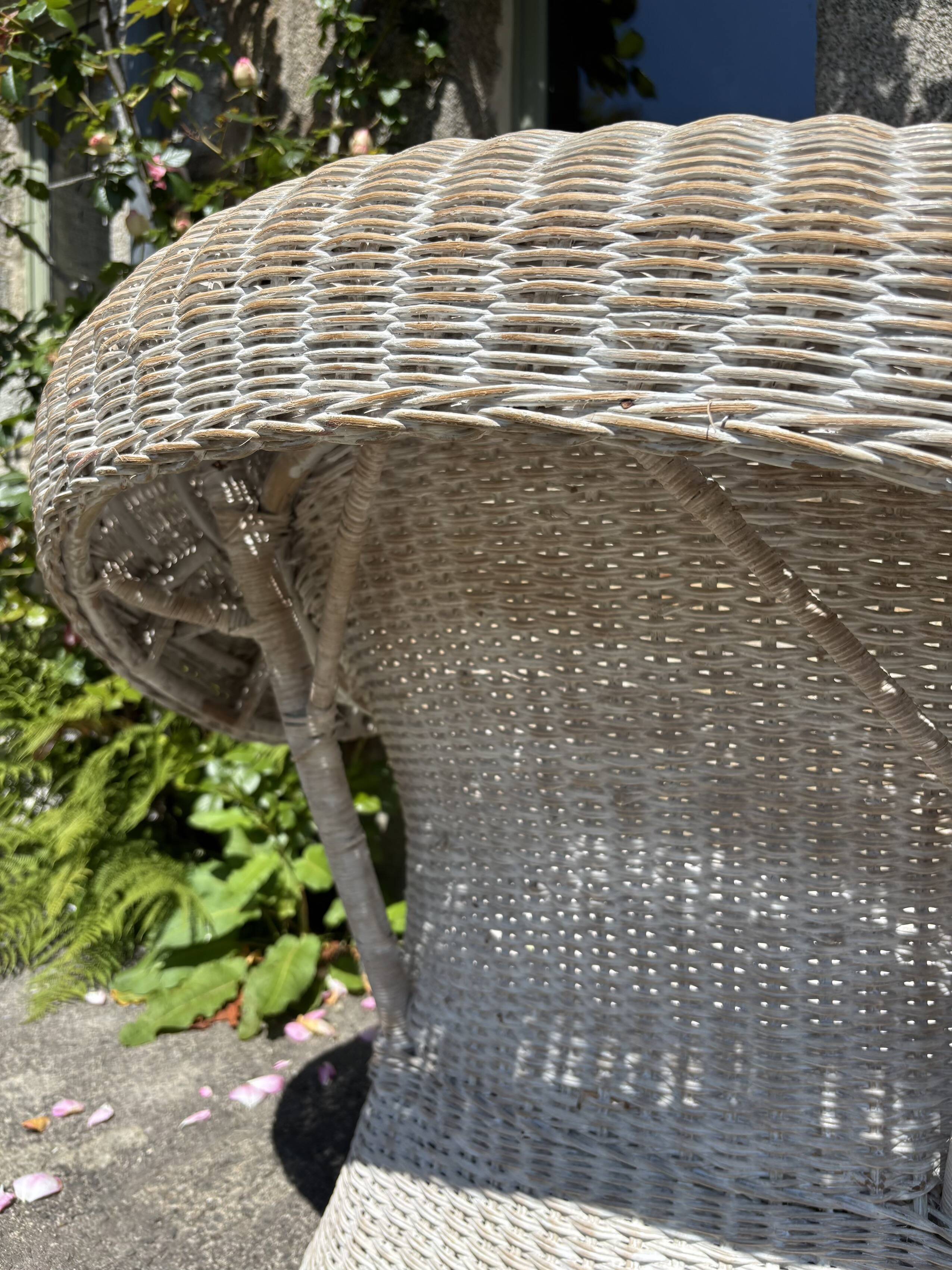 Large painted wicker armchair, 20th century, winter garden