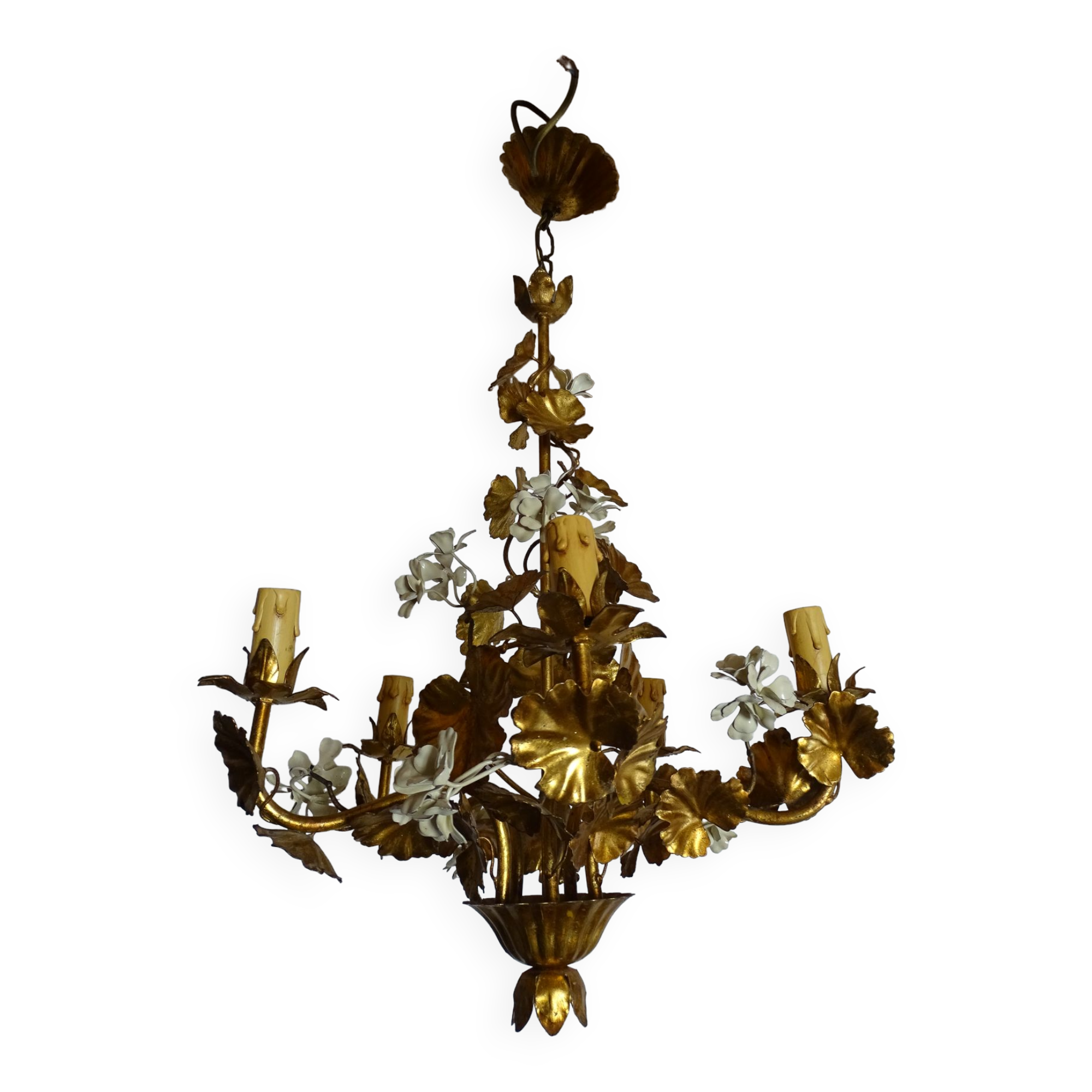 chandelier Hans Kogl gilded and enamelled leaves 1960