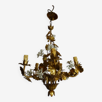 chandelier Hans Kogl gilded and enamelled leaves 1960