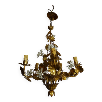 chandelier Hans Kogl gilded and enamelled leaves 1960