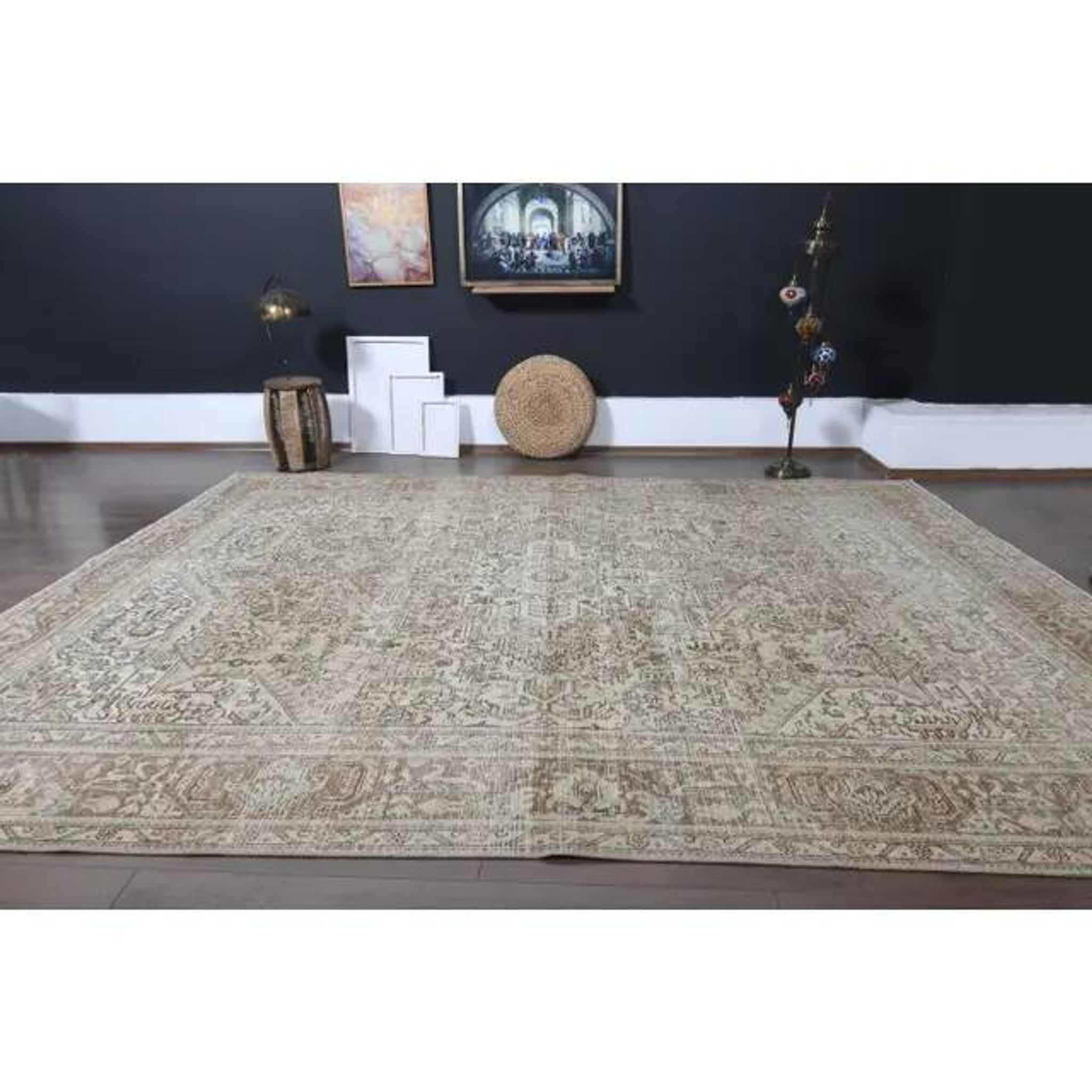 1970s Vintage Persian Handmade Wool Cotton Brown Area Rug 281x370