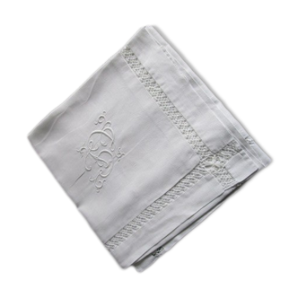 Old pillowcase embroidered and monogrammed in cotton :75x75cm