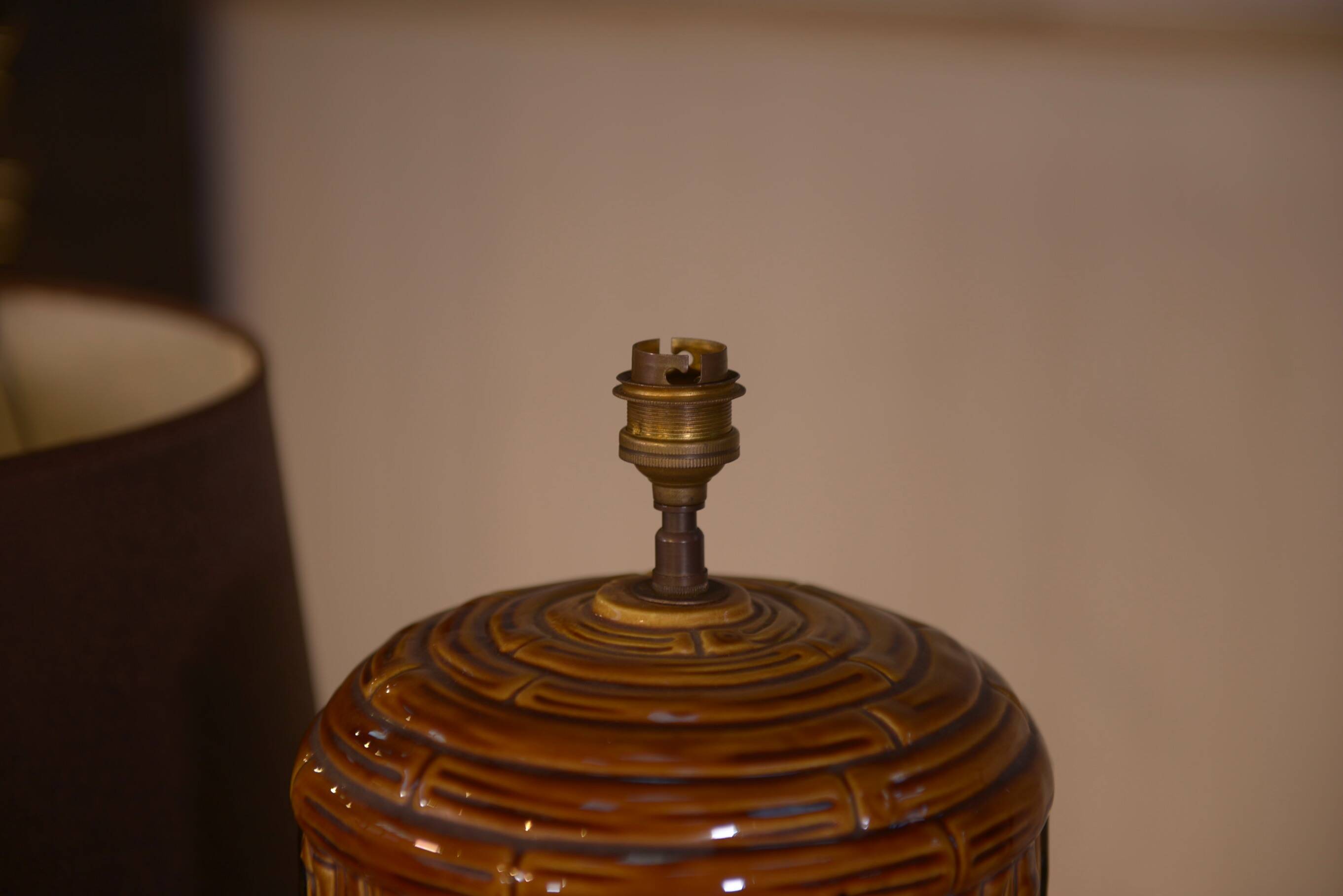 Ceramic lamp with bamboo decor, 1960s