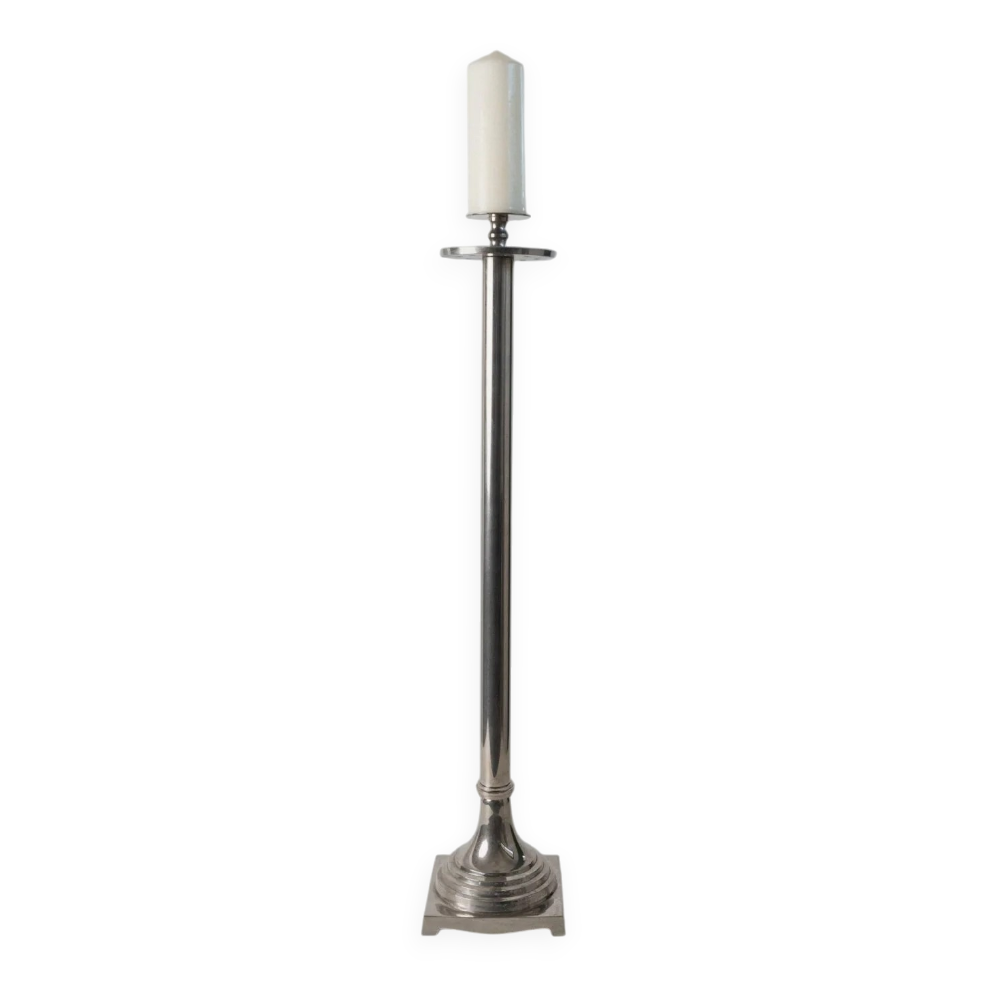 XXL Vintage Art Deco Candlestick in Silver Chrome-Plated Brass, Italy 1930s