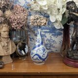 Blue hue piriform vase with dragon decor, vietnamese porcelain