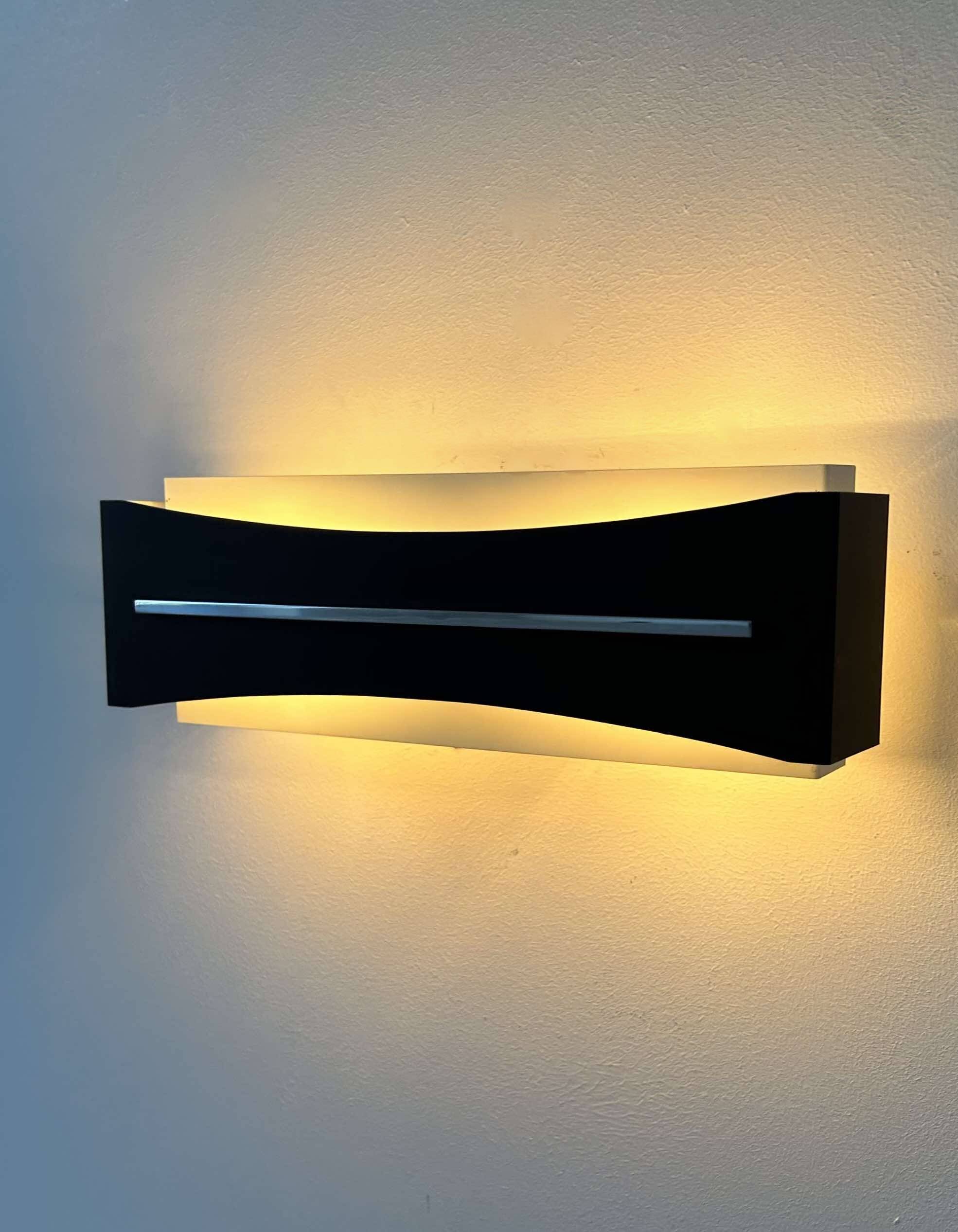 Vintage modernist wall lamp, black, white and chrome, France 1960