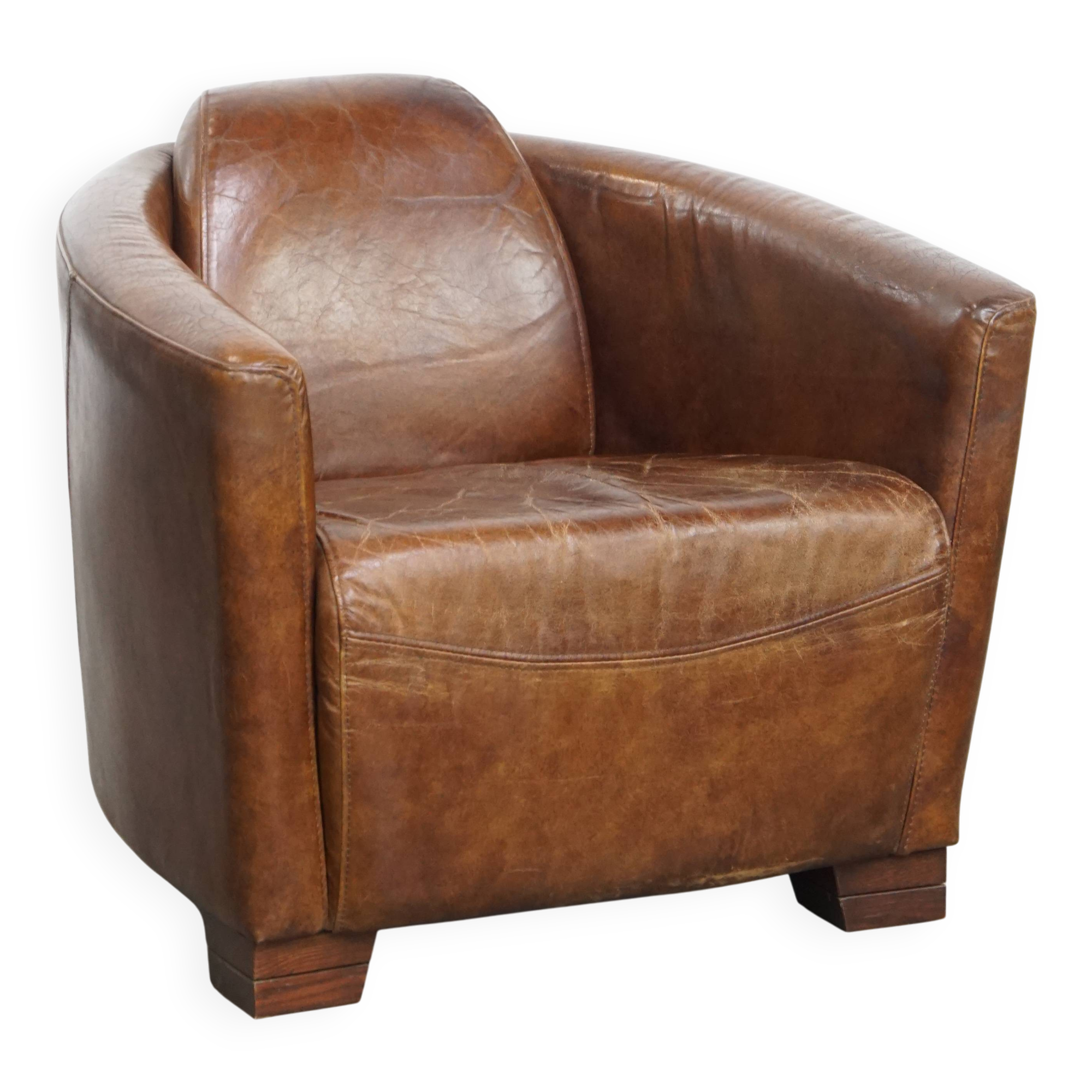 Brown Aviator design armchair made of cowhide leather