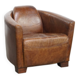 Brown Aviator design armchair made of cowhide leather