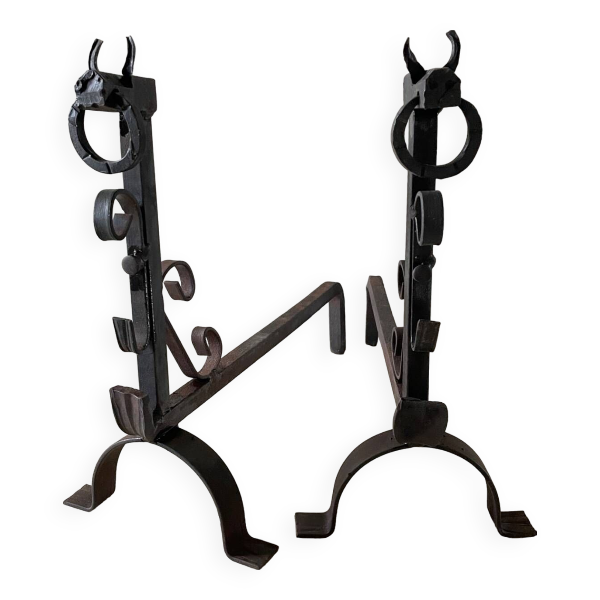 Pair of vintage steel brutalist andirons