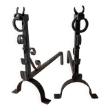 Pair of vintage steel brutalist andirons