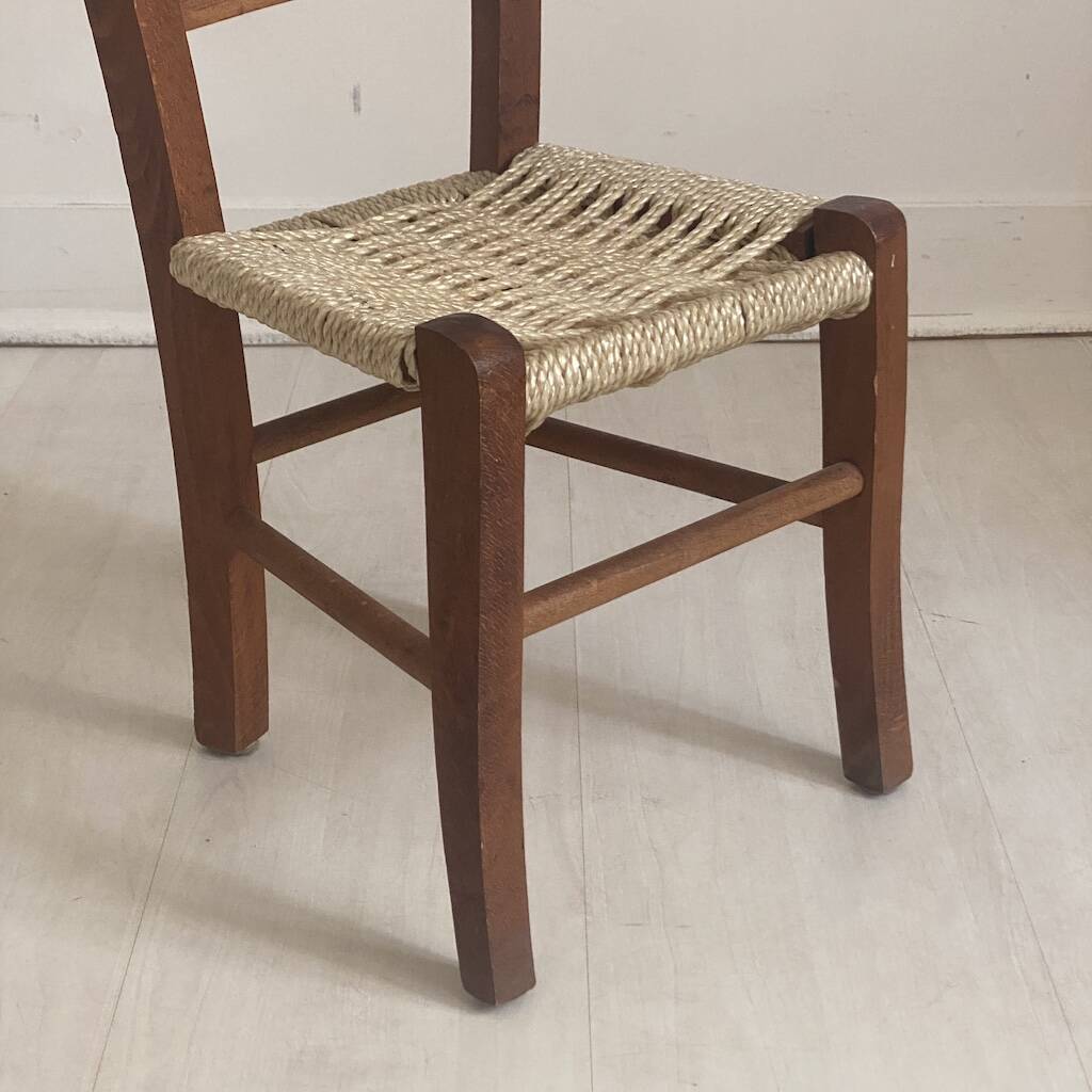 Chaise d'enfant vintage bois et corde