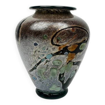 Vase en verre d’art signé René Pierini – Studio glass français, 1985