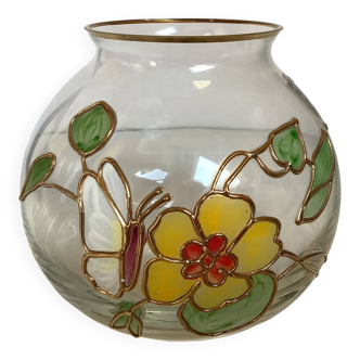 Tiffany stained glass round vase Nagel