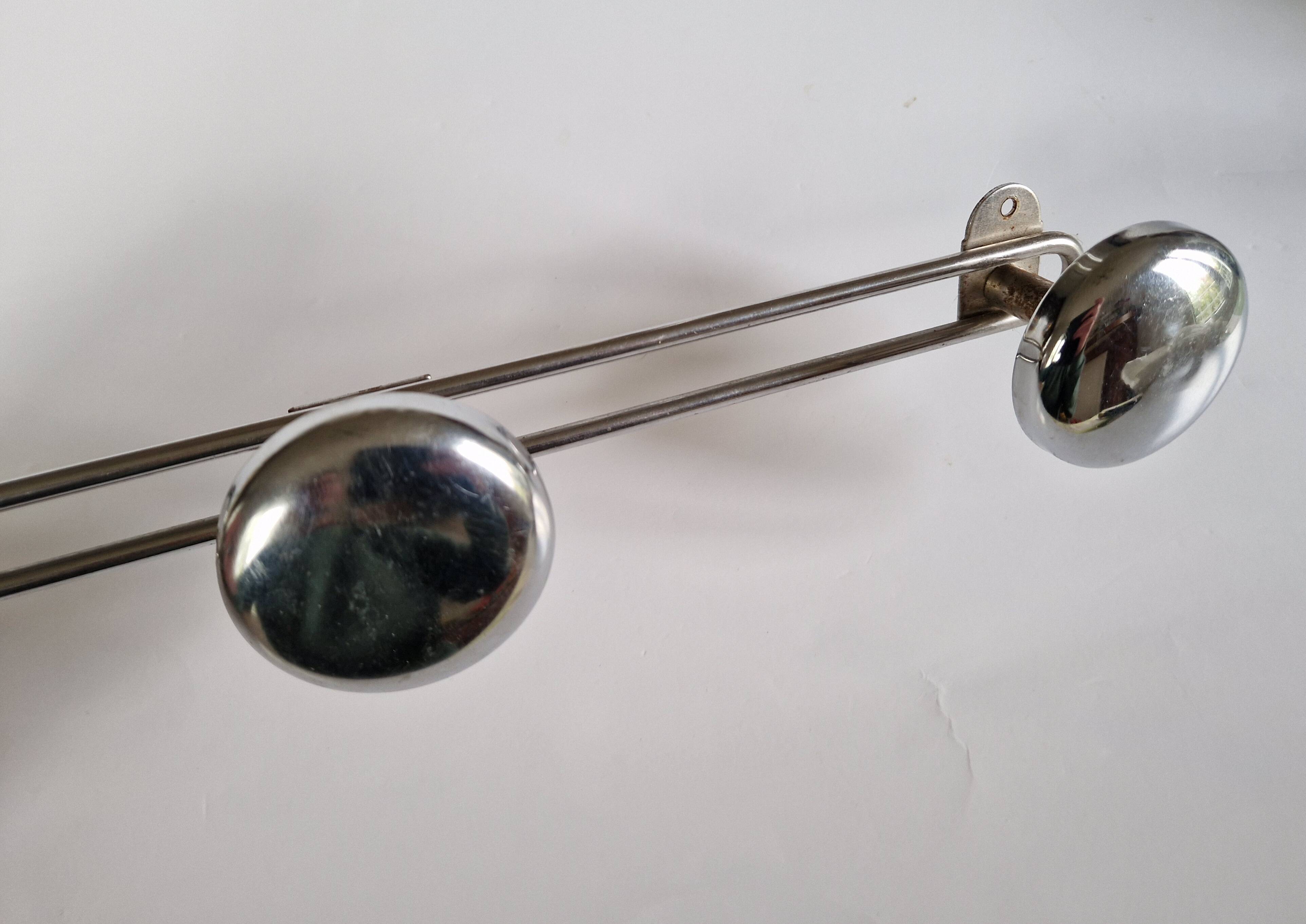 Chrome metal wall coat rack, vintage 1970s