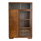 Bibliothèque vitrine ancienne Art Déco en bois et ronce de noyer