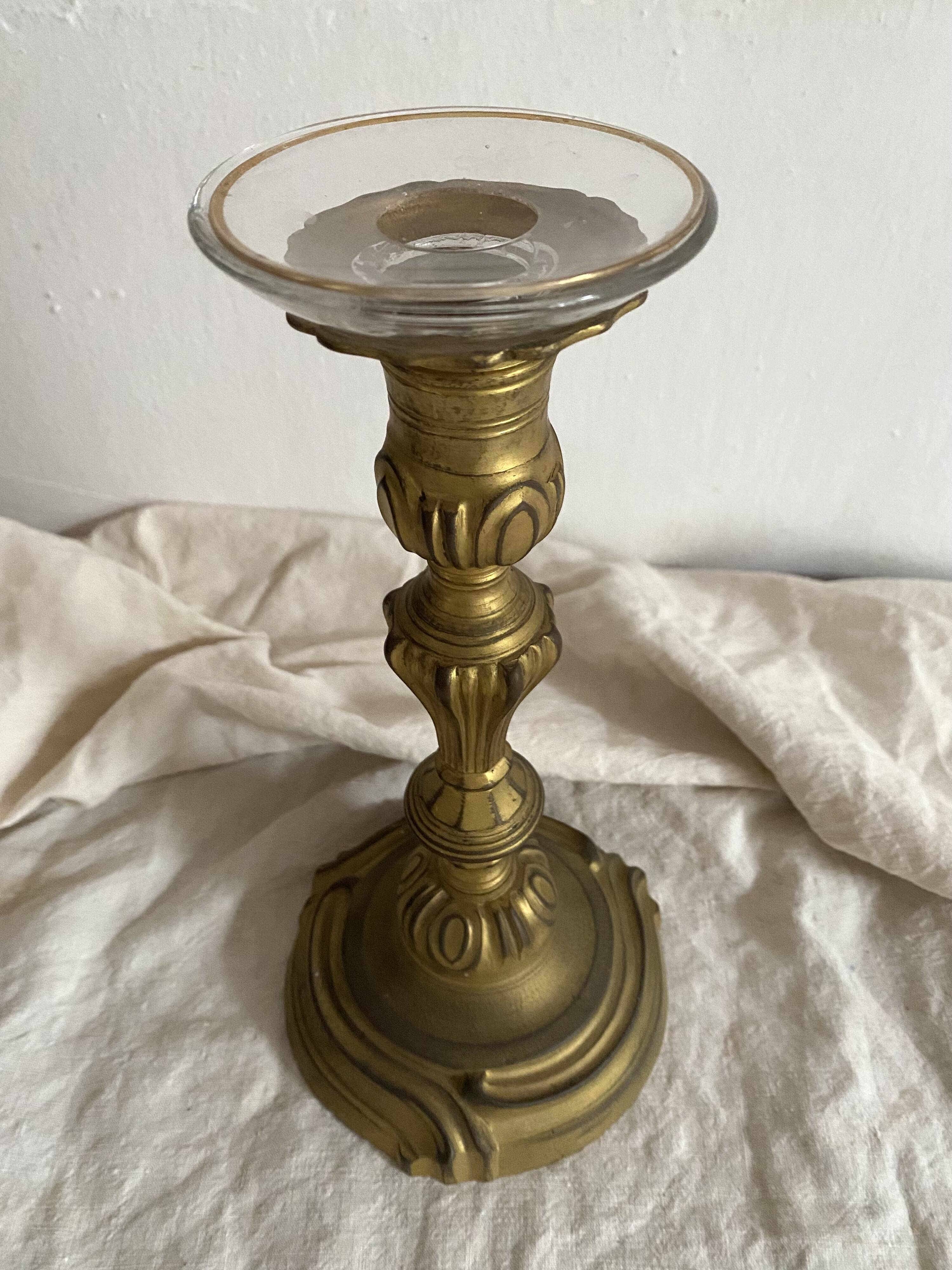 Large antique bronze candle holder 26 cm Louis XV style