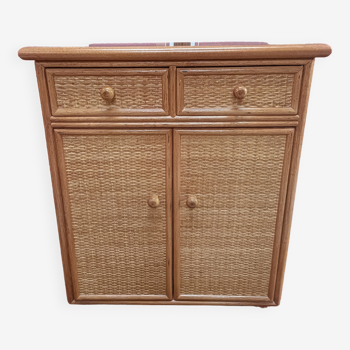 Small buffet in rattan and cherry wood