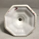 Old candle holder ceramic white + patterns painted colors signed vintage comics