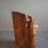 Sculptural brutalist armchair handcrafted in solid pine, Wabi Sabi style, Sweden, 1970s.