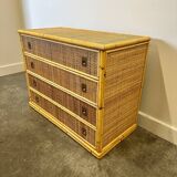 Midcentury bamboo, rattan and brass chest of drawers by Dal Vera, Italy, 1970s
