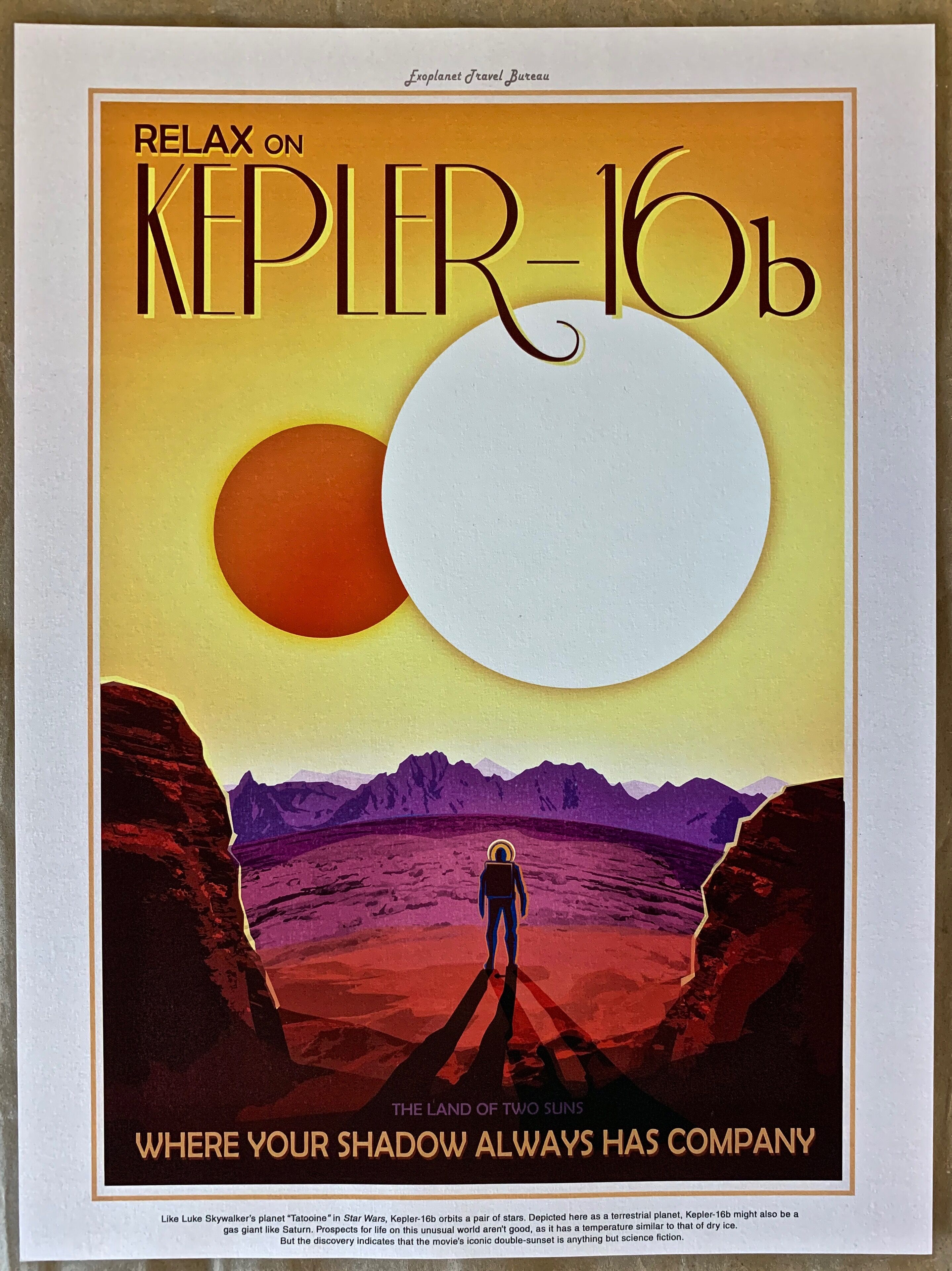 Impression lithographique de la planète kepler-16b issue de la série "visions du futur"