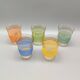5 pretty multicolored frosted glasses with gold edges, vintage france 1950s